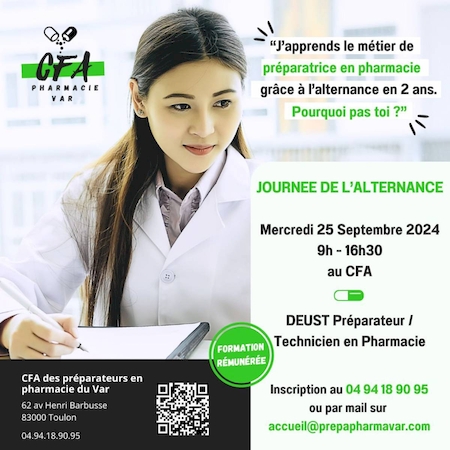 Le CFA des Préparateurs en Pharmacie du Var vous invite à la Journée de l'Alternance le mercredi 25 septembre 2024